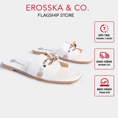Dép nữ thời trang đế bằng Erosska mũi vuông quai xích ver 2 màu trắng - DE042