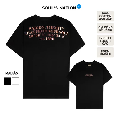 Áo thun unisex In hiệu ứng hologram kim tuyến cao cấp SAIGON SLOGAN form basic 100% SOUL OF A NATION