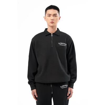 Áo Sweater Polo Zip dài tay, form unisex nam nữ local brand cao cấp B Brown