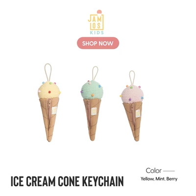 [Jamlos Kids] Ice Cream Cone Keychain - Ví nhỏ canvas chần phối len hình kem ốc quế làm móc khoá