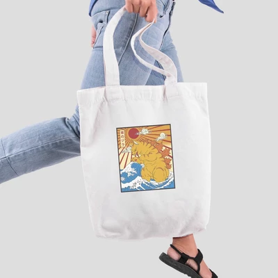 Túi vải tote bag của Chodole chất liệu túi canvas vải bố đẹp in hình độc đáo Catzilla of Kanagawa