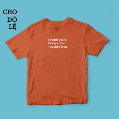 Áo thun unisex cotton 100%  in chữ If I were a bird, I know whom I would shit on. (cam đất)