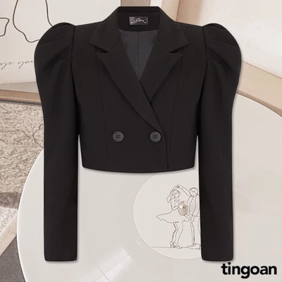 TINGOAN® - Áo vest crop vai bồng đen SOFT GLAM VEST/BL
