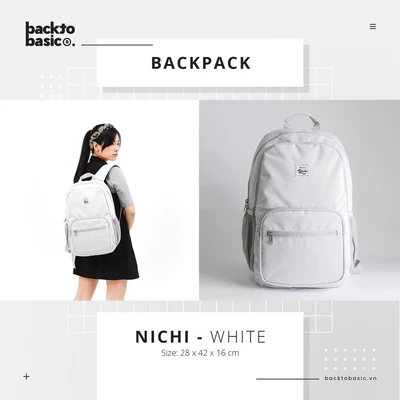 Balo laptop Back To Basic - NICHI WHITE (phiên bản màu giới hạn) chống nước tốt