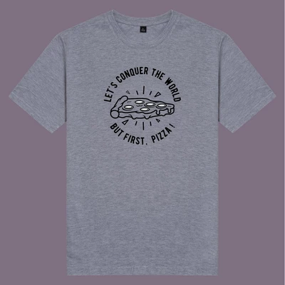 Áo thun tay ngắn unisex Chodole cho cả nam và nữ, chất liệu vải cotton in hình But first, Pizza