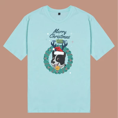 Áo thun unisex cotton 100% in hình Pet Lover Xmas - Border Collie (nhiều màu)