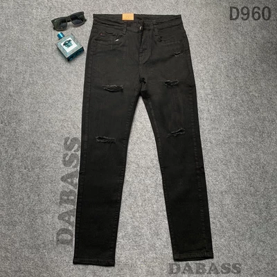 Quần jean nam quần bò màu đen rách đùi rách gối cá tính dễ phối đồ chất jean bò co dãn thoải mái vận động