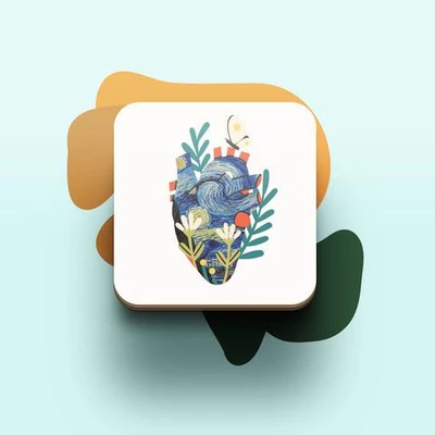 Miếng lót ly uống nước chống thấm nước bảo vệ bàn khỏi đồ uống in hình dễ thương Classic Art Heart Starry Night