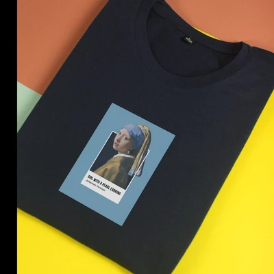 Áo thun tay ngắn unisex Chodole cho cả nam và nữ, chất liệu vải cotton in hình Pantone - Girl with a pearl earring