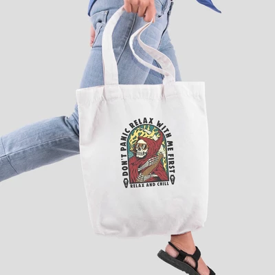 Túi vải tote bag của Chodole chất liệu túi canvas vải bố đẹp in hình độc đáo Don't Panic, Relax with me first