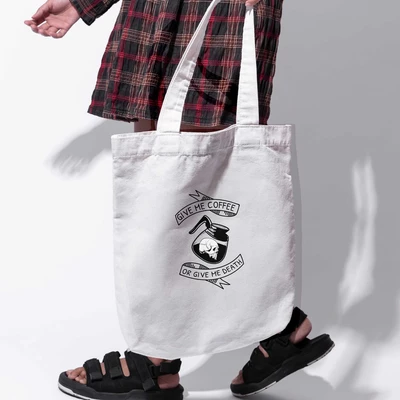 Túi tote vải in hình Coffee Lover Series - Give me coffee or give me death (nhiều màu)
