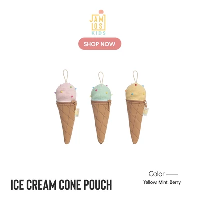 [Jamlos Kids] Ice Cream Cone Pouch - Ví/bóp phụ kiện vải canvas chần phối len hình dáng kem ốc quế