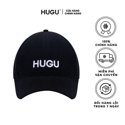 Mũ lưỡi trai thêu họa tiết HUGU trơn màu đen