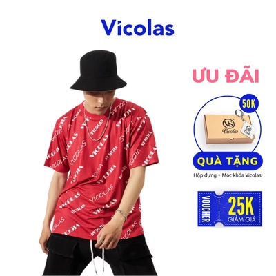 Áo thun unisex nam nữ in chữ - V - VICOLAS RED TEE