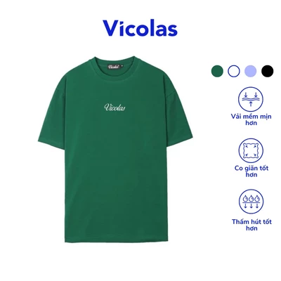Áo thun unisex cổ tròn vải cotton co giãn thoáng mát basic thêu logo Vicolas - V VICOLAS BASIC TEE