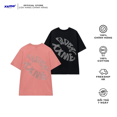 Áo thun tay lỡ nam nữ cotton bling bling Global XXME - Đen/Hồng