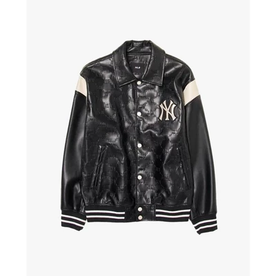 MLB - Áo khoác da unisex cổ bẻ tay dài Embo Dia Monogram_3AJPM0444-50BKS