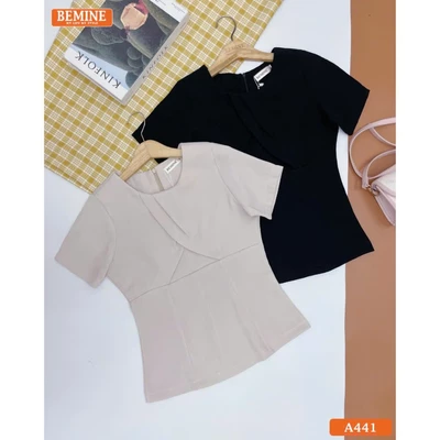 Áo thiết kế BEMINE cổ tròn xếp ly kiểu dáng peplum-A441