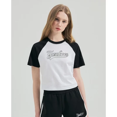 MLB - Áo croptop nữ cổ tròn tay ngắn Varsity Raglan_3FTSV1343-50IVS