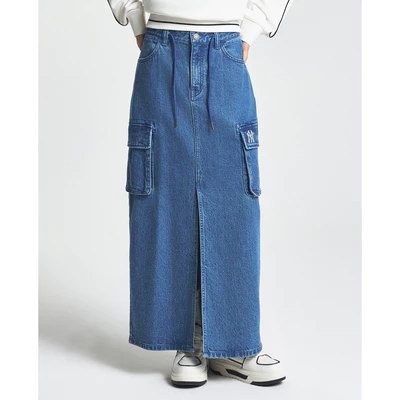 MLB - Chân váy bút chì denim midi Basic Small Logo_3FDSB0244-50INS