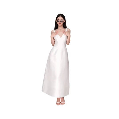 RUBIES Jador Dress - Đầm Dài Nữ Vải Tafta Dáng Tùng Xòe 2 Dây Cổ Tim V