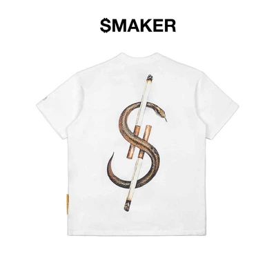 [SMAKER] Áo thun in hình con rắn màu trắng 100% cotton - CIGAR & SNAKE LOGO TEE IN WHITE