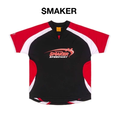 [SMAKER] Áo thun unisex vải mè màu xám đỏ - $MAKER SPEEDWAY SOCCER JERSEY IN BLACK/RED