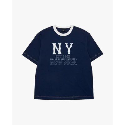 MLB - Áo thun unisex cổ tròn tay ngắn phối viền_3ATSB1254-50NYS