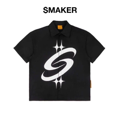 [SMAKER] Sơ mi tay ngắn vải khaki form rộng màu đen - BIG LOGO KHAKI SHIRT IN BLACK