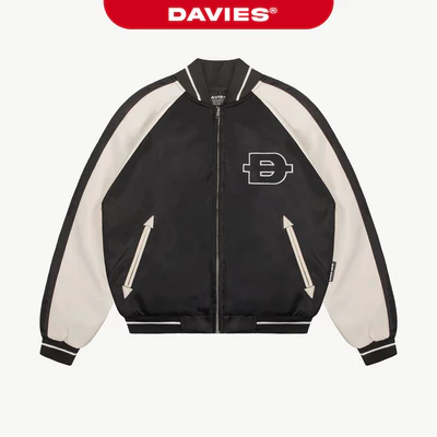 Áo khoác Souvernir Track nam nữ dù DAVIES hình thêu logo tay phối màu tương phản bo chun Track Bomber Jacket | D-AK24