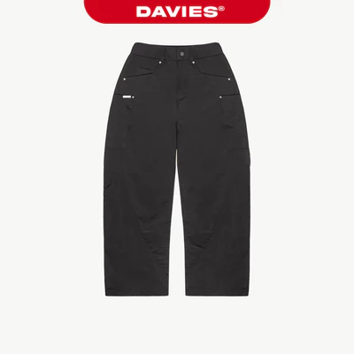 Quần ống suông cài khuy lưng thun DAVIES có bách nịt hoạ tiết viền chỉ vải dù nhăn logo thêu chìm Utility Pants | D-Q10