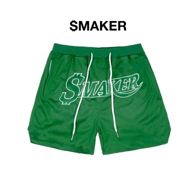 [SMAKER] Quần đùi form ngắn vải lưới thoáng mát màu xanh lá - $MAKER MESH SHORT IN GREEN