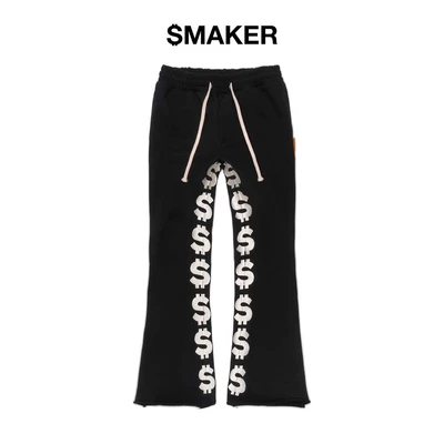 [SMAKER] Quần dài ống loe 100% cotton vải nỉ màu đen - LOGO STRIPES FLARE SWEAT PANTS