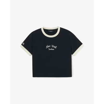 MLB - Áo croptop nữ cổ tròn tay ngắn Varsity Linger Slim_3FTSV0254-50BKS