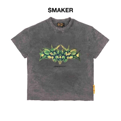 [SMAKER] Áo thun 100% cotton washed màu xám - TRIBAL LOGO WASHED TEE IN GREY