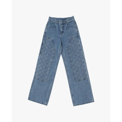MLB - Quần jeans nữ ống rộng Dia Monogram Embo_3FDPM0551-50INS