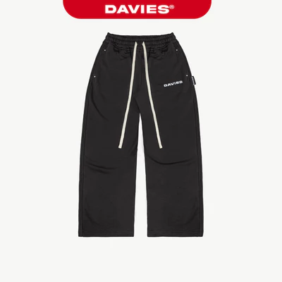 Quần ống rộng nỉ dài thêu logo 4 nút DAVIES dây rút màu đen thiết kế 2 túi sau Original Track Pants| D-Q5