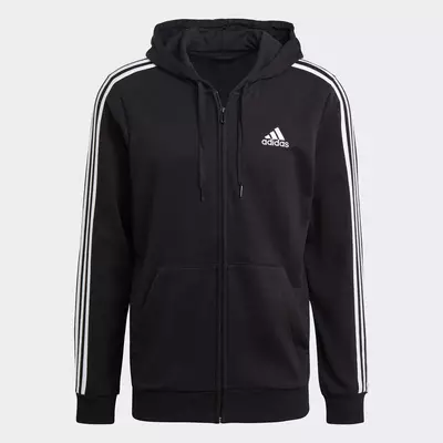 adidas Lifestyle Essentials French Terry 3-Stripes Full-Zip Hoodie Men Black GK9032
