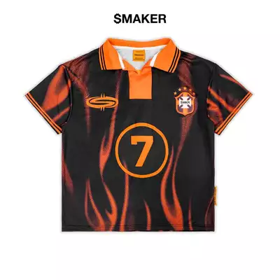 [SMAKER] Áo thun đá banh vải lưới màu cam đen - FLAME FOOTBALL JERSEY IN ORANGE