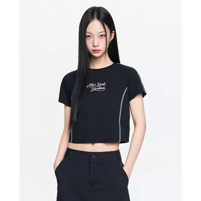 MLB - Áo croptop nữ cổ tròn tay ngắn Sportive Track_3FTSV0263-50BKS