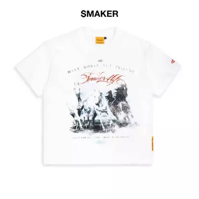 [SMAKER] Áo thun trắng unisex 100% cotton in hình con ngựa - $4L HORSES TEE