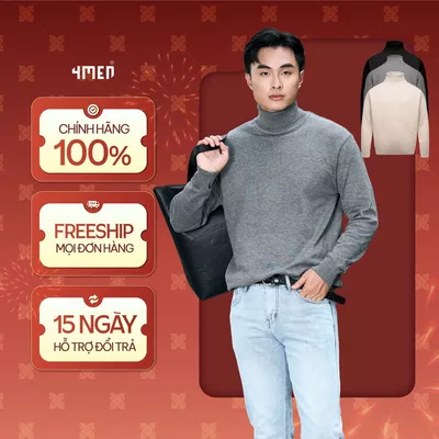 Áo Len Nam Cổ Lọ Thêu 4M Ở Cổ Form Regular 4MEN AL015 cao cấp, mềm mịn, thoải mái, dễ mặc