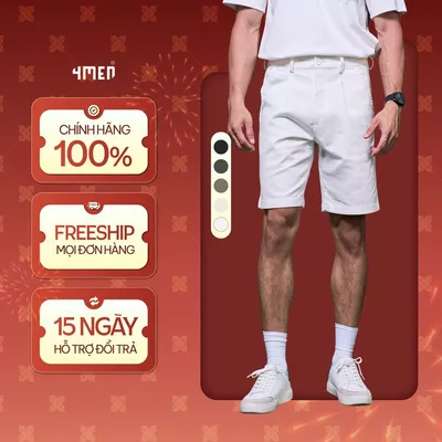 Quần Short Nam Kaki Diễu 2 Bên Miệng Túi Form Straight 4MEN QS074 thoáng mát, co giãn nhẹ, trẻ trung, năng động