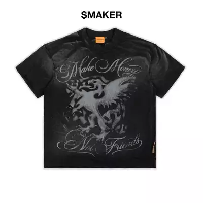 [SMAKER] Áo thun 100% cotton washed in hình sư tử khói - MMNF LION WASHED TEE IN BLACK