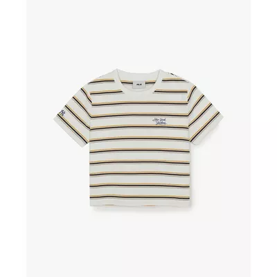 MLB - Áo croptop nữ cổ tròn tay ngắn Sportive Striped_3FTSV0363-50IVD
