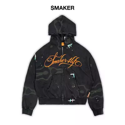 [SMAKER] Áo khoác kéo zip hoạ tiết lính 100% cotton có mũ form rộng - $4L HOODIE IN CAMO