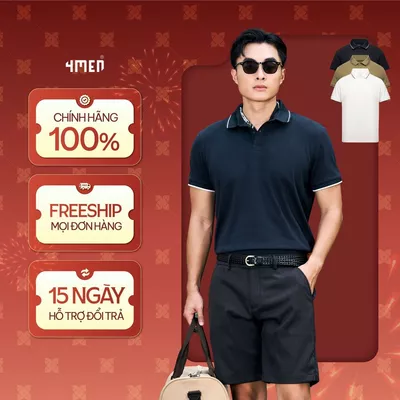 Áo Polo Nam Phối Bo Cổ Dệt Mè Form Regular 4MEN PO173 basic, co giãn, ít nhăn, trẻ trung, thanh lịch