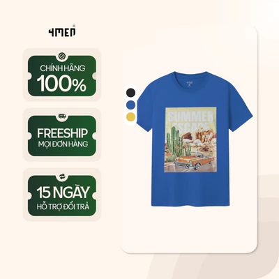 Áo Thun Nam 4MEN AT075, vải cotton in hình trước và chữ sau lưng, màu sắc tươi trẻ, form suông thoải