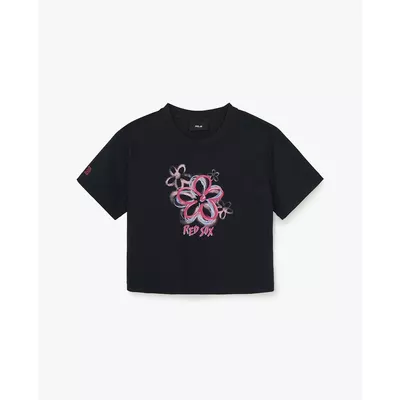 MLB - Áo croptop nữ cổ tròn tay ngắn Flower Graphic_3FTSF0163-43BKS