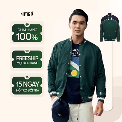 Áo Khoác Varsity Nam 4MEN AK059 Bo Sọc Thêu 4MEN Tennis Club Form Regular basic, trẻ trung, dày dặn